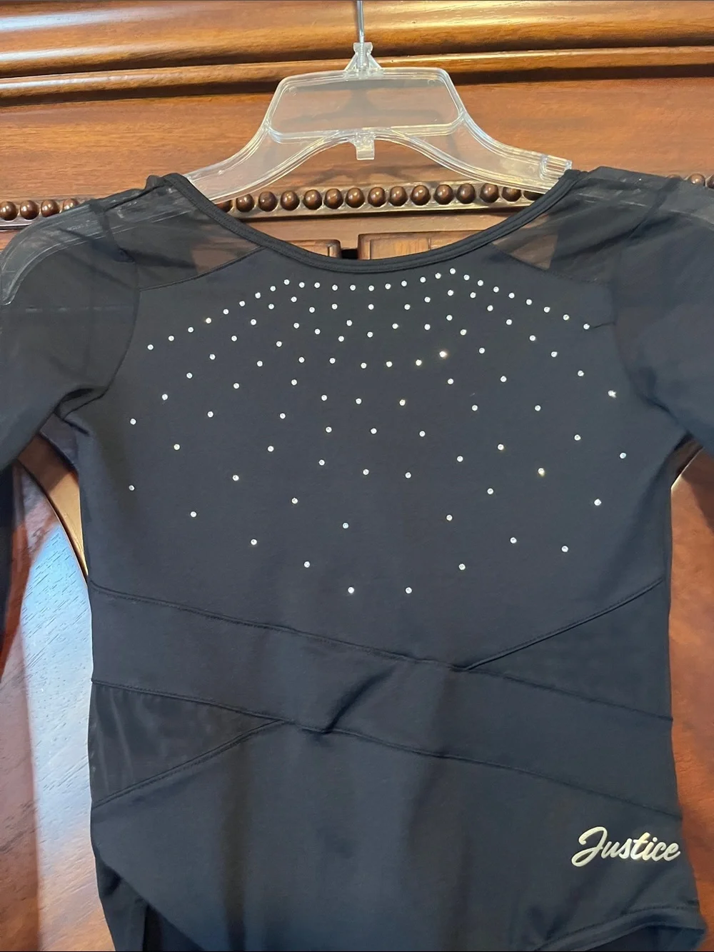 Justice Black Long-Sleeve Dance Leotard with Rhinestones